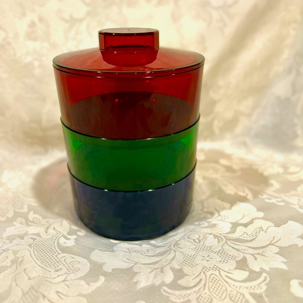 NWOT Tupperware Stackable Red, Green, and Blue Candy Dish Set